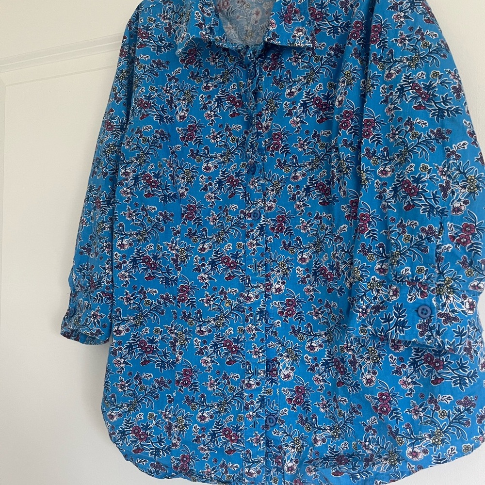 Chadwicks Blue Floral Shirt with White and Pink Accents